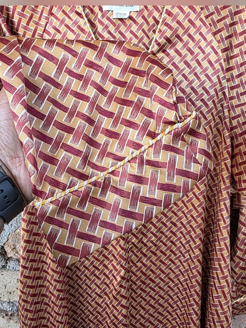 VTG Christian Dior Zip Front Maxi Robe Geometric Basketweave Print- Size Medium - Picture 4 of 11